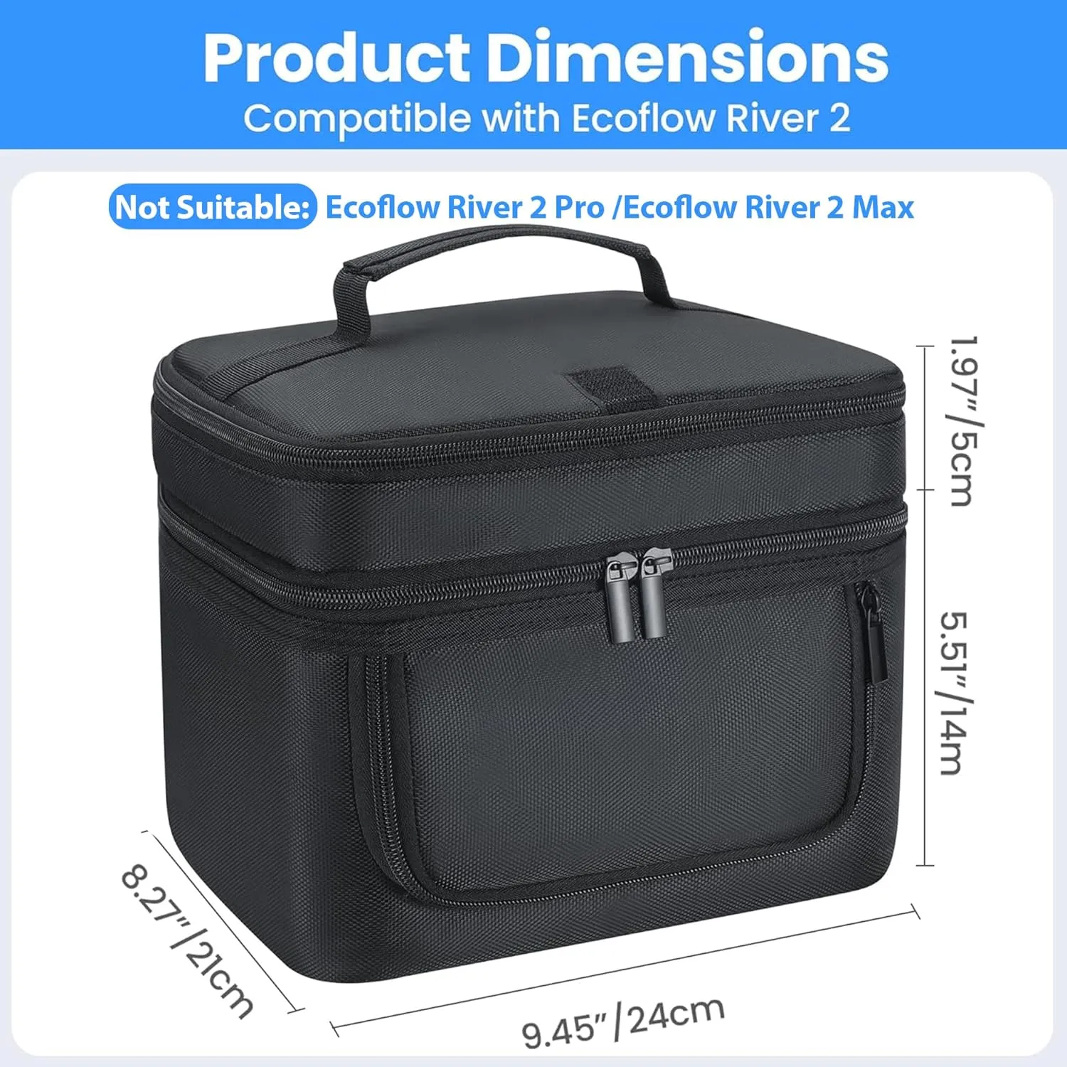 Carrying Bag Compatible with ECOFLOW River 2, Power Storage Bag with Side Zipper, Soft Generator Covers for Outside, 24 * 21 * 14CM (Black, For River 2)