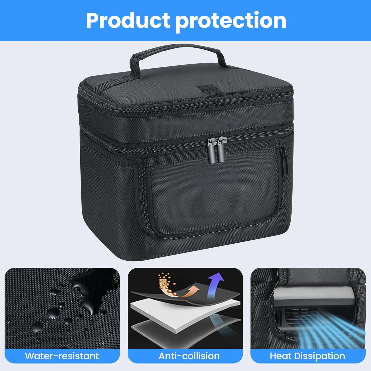 Carrying Bag Compatible with ECOFLOW River 2, Power Storage Bag with Side Zipper, Soft Generator Covers for Outside, 24 * 21 * 14CM (Black, For River 2)