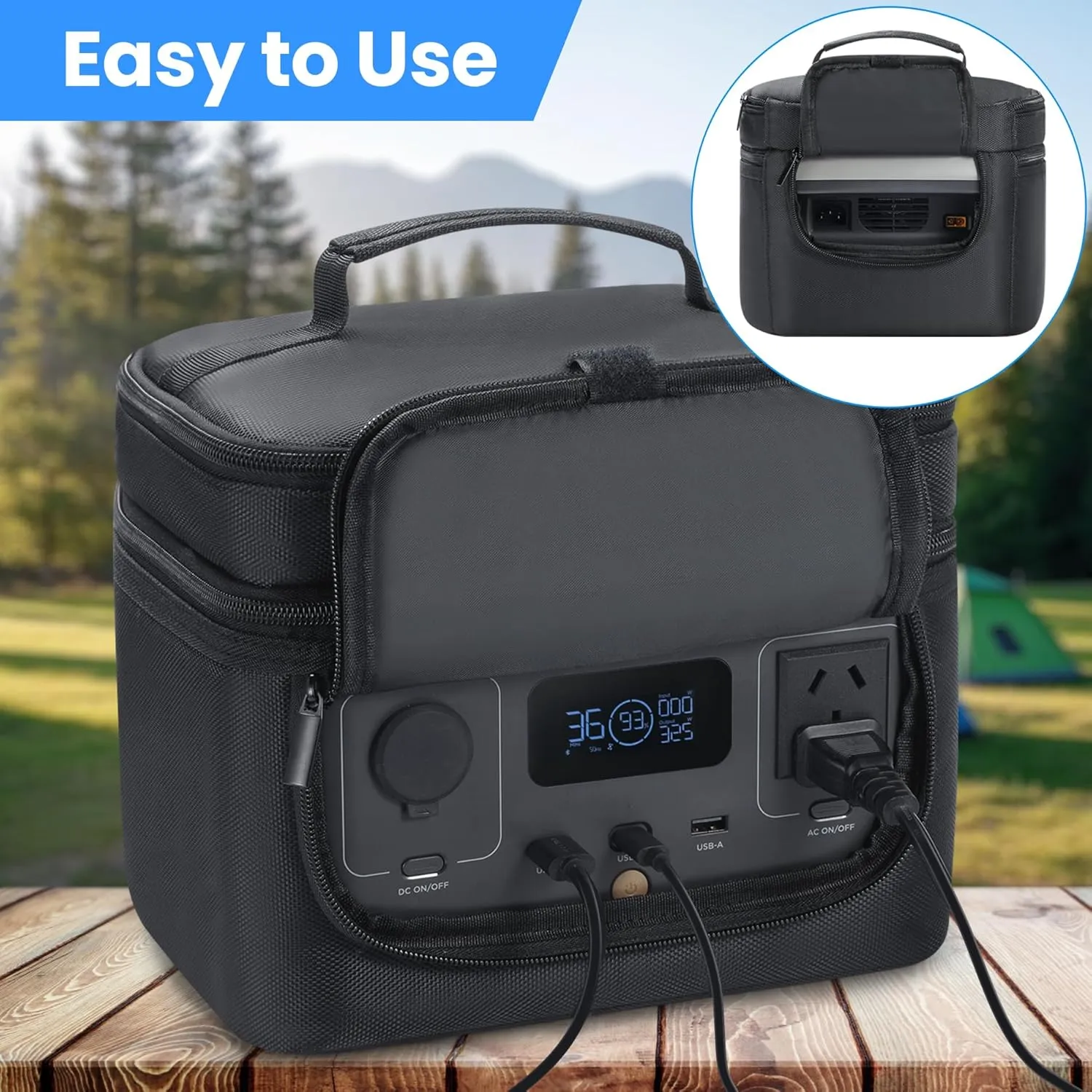 Carrying Bag Compatible with ECOFLOW River 2, Power Storage Bag with Side Zipper, Soft Generator Covers for Outside, 24 * 21 * 14CM (Black, For River 2)