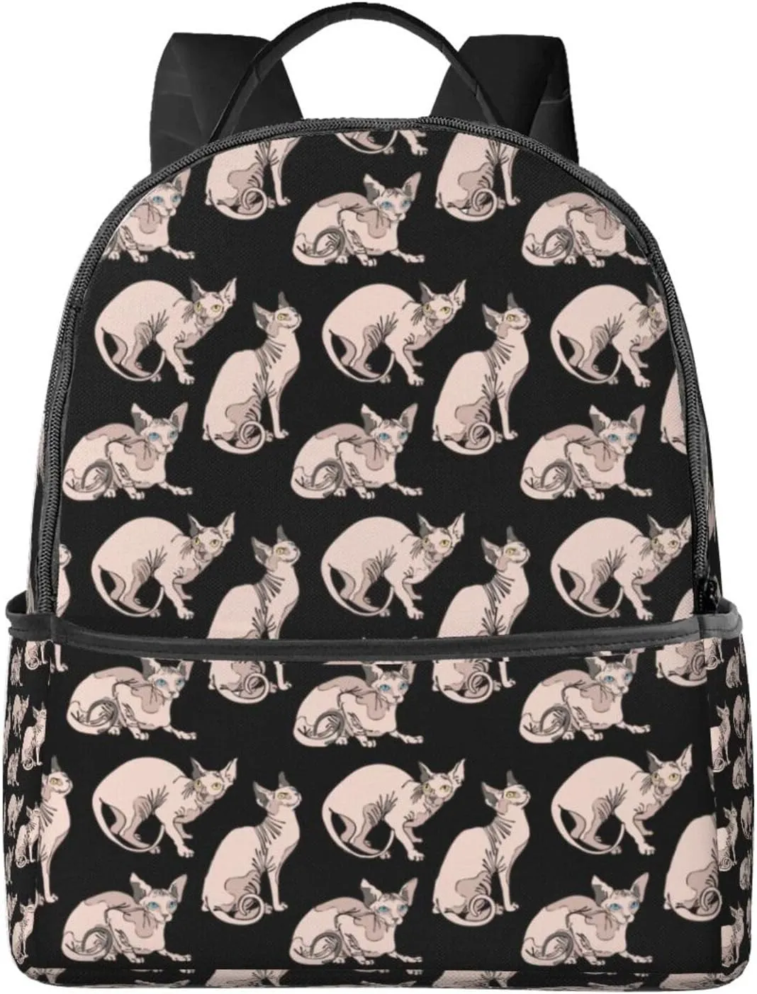 Casual Backpack Big Capacity Anti-Theft Multipurpose Bookbag Backpack for Sports Outdoors Running - for Hairless Naked Cats Sphynx Cats Pattern Black, Travel Hiking Camping Rucksack