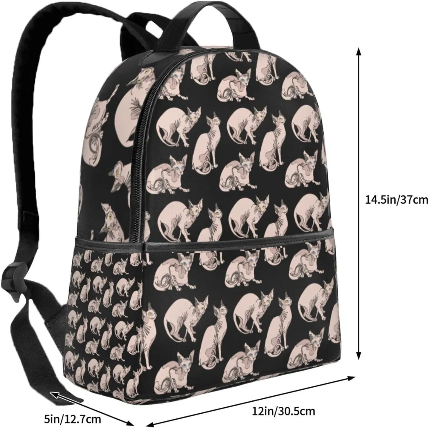 Casual Backpack Big Capacity Anti-Theft Multipurpose Bookbag Backpack for Sports Outdoors Running - for Hairless Naked Cats Sphynx Cats Pattern Black, Travel Hiking Camping Rucksack