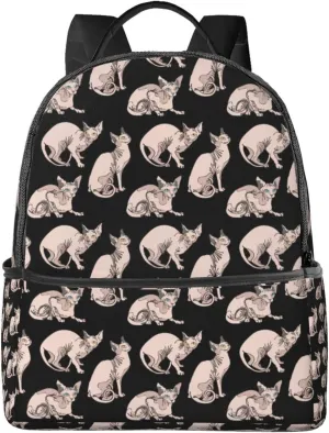 Casual Backpack Big Capacity Anti-Theft Multipurpose Bookbag Backpack for Sports Outdoors Running - for Hairless Naked Cats Sphynx Cats Pattern Black, Travel Hiking Camping Rucksack