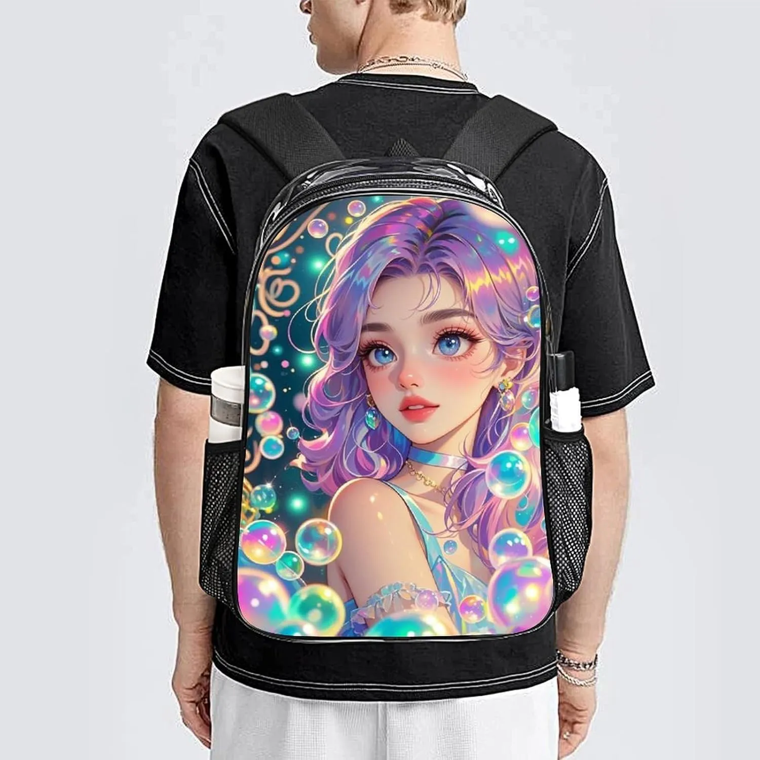 Casual Daypack Multipurpose Anti-Theft Large Capacity Carry On Bag - Fantasy Gothic Women Mushroom Dazzling Art Casual Daypack Climbing Shoulder Transparent Bag