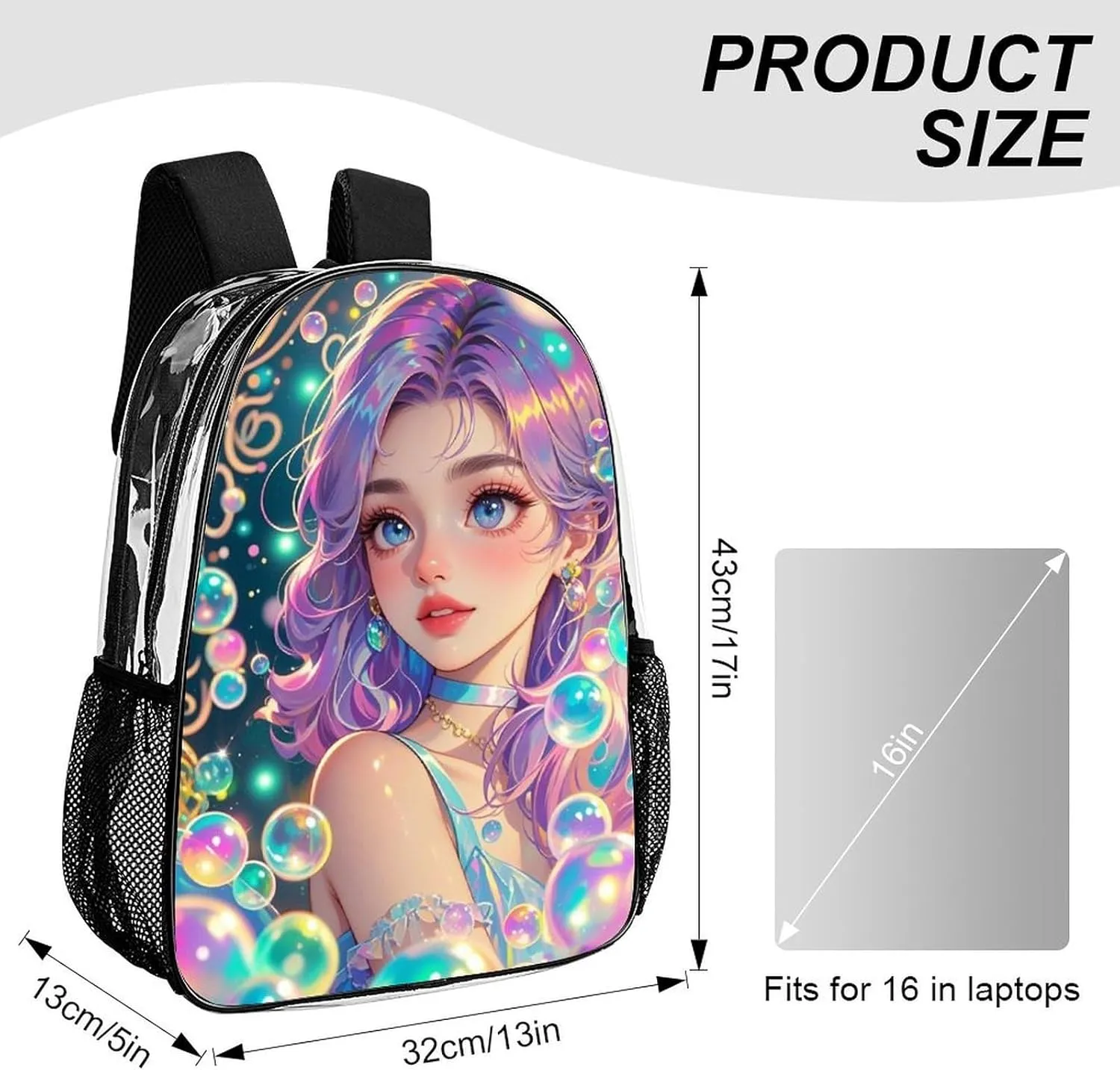 Casual Daypack Multipurpose Anti-Theft Large Capacity Carry On Bag - Fantasy Gothic Women Mushroom Dazzling Art Casual Daypack Climbing Shoulder Transparent Bag