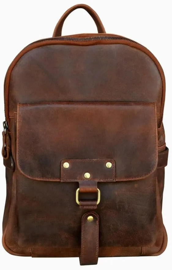 CHALLENGER Handcrafted Full-Grain Distressed Brown Leather Vintage Weekender Carry-On Travel Work Backpack 18AXB04BR