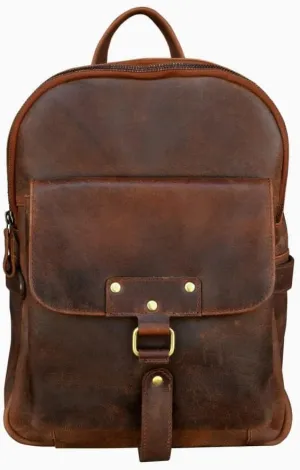 CHALLENGER Handcrafted Full-Grain Distressed Brown Leather Vintage Weekender Carry-On Travel Work Backpack 18AXB04BR