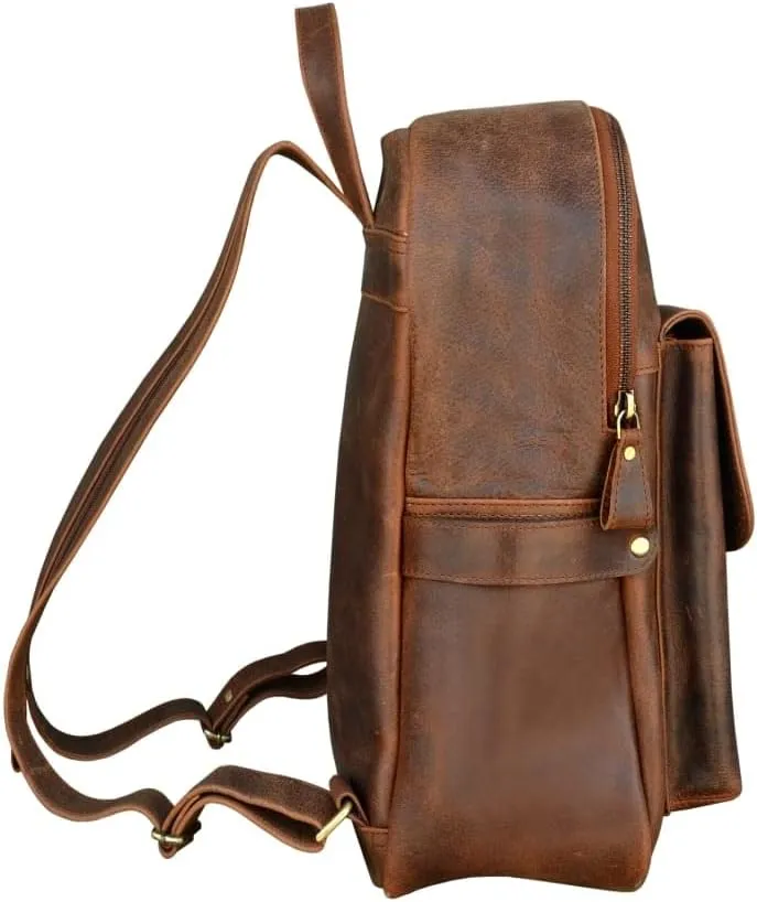CHALLENGER Handcrafted Full-Grain Distressed Brown Leather Vintage Weekender Carry-On Travel Work Backpack 18AXB04BR