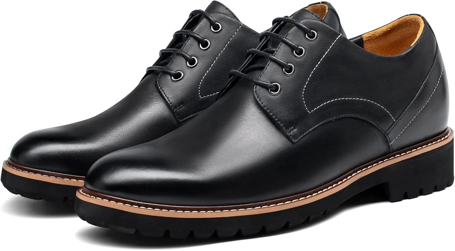 CHAMARIPA Height Increasing Shoes for Men, Leather Lace-up Dress Shoes Invisible Elevator Shoes