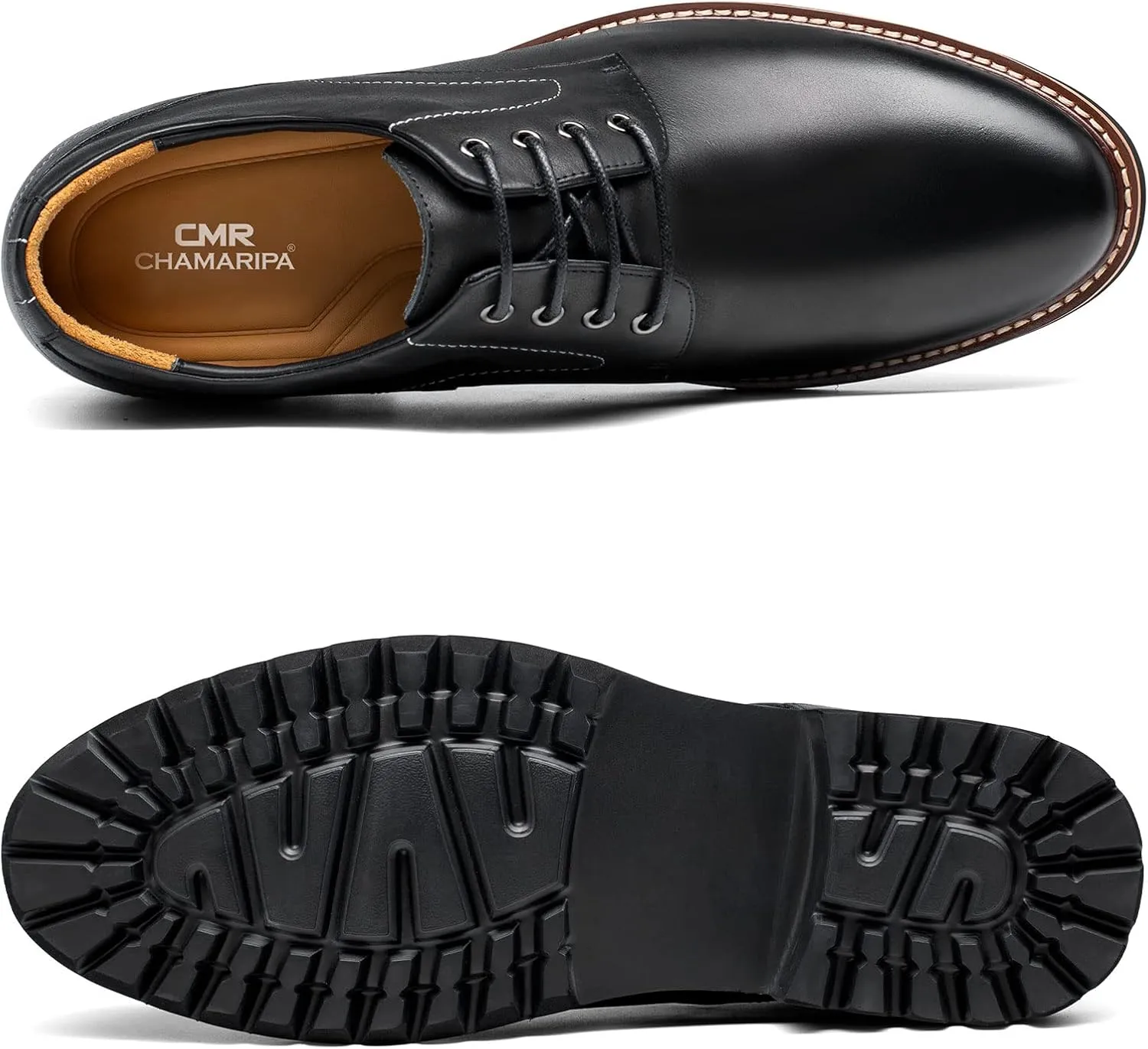CHAMARIPA Height Increasing Shoes for Men, Leather Lace-up Dress Shoes Invisible Elevator Shoes