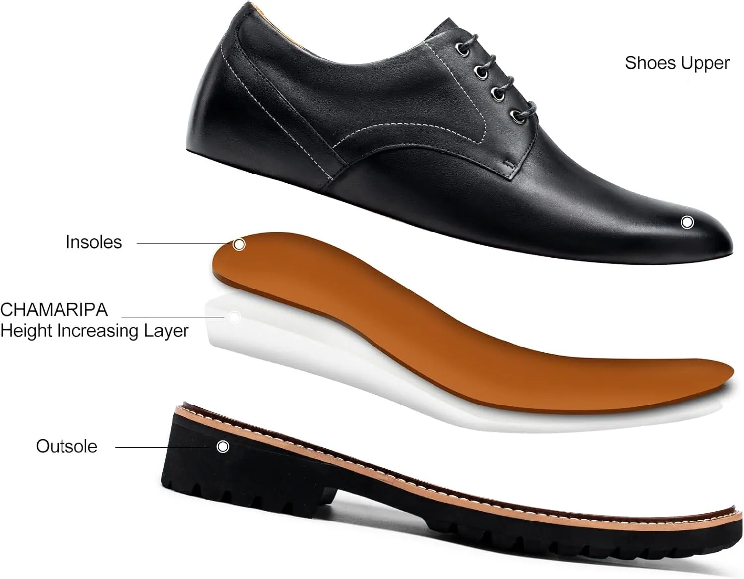 CHAMARIPA Height Increasing Shoes for Men, Leather Lace-up Dress Shoes Invisible Elevator Shoes