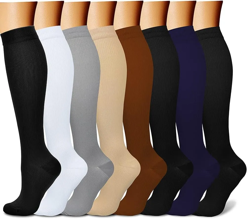 CHARMKING Compression Socks for Women & Men Circulation (8 Pairs) 15-20 mmHg is Best Support for Athletic Running,Hiking