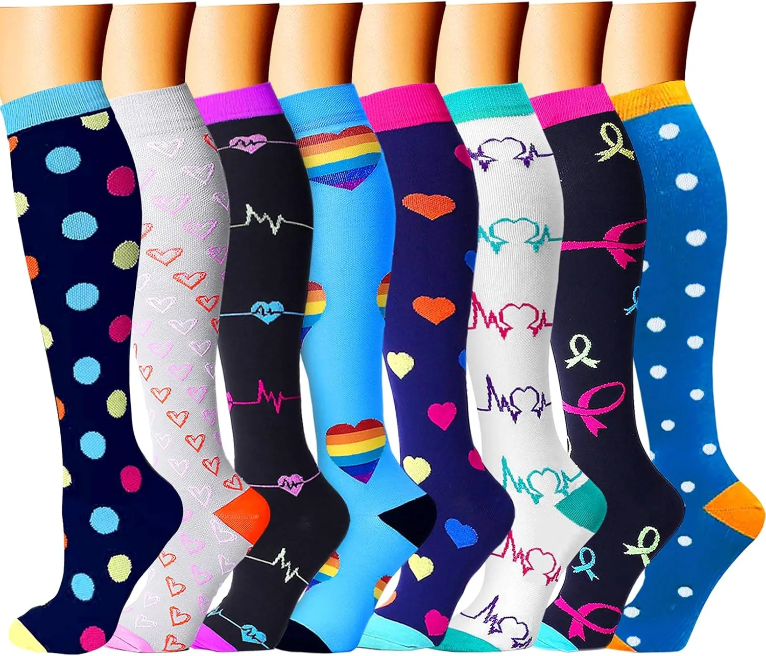 CHARMKING Compression Socks for Women & Men Circulation (8 Pairs) 15-20 mmHg is Best Support for Athletic Running,Hiking