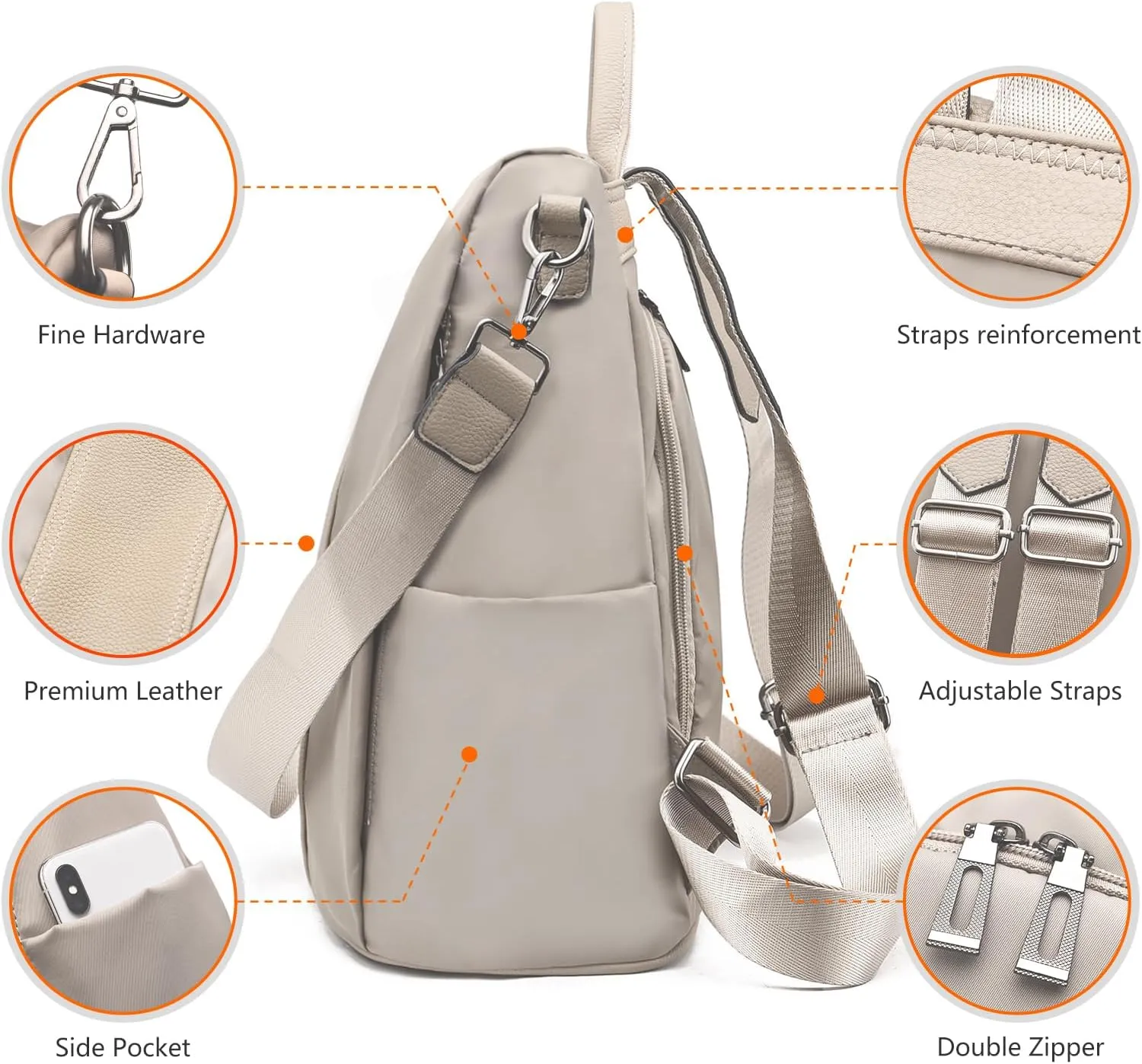 CHARMORE Women Backpack Purse Waterproof Nylon Anti-theft Rucksack Shoulder Bags
