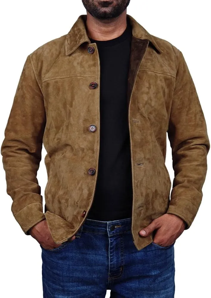 Cheemaz Men's Premium Long Sleeve Suede Button Down Lightweight Casual Shirts - Shirt Collar Suede Leather for Mens