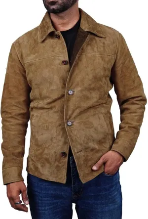 Cheemaz Men's Premium Long Sleeve Suede Button Down Lightweight Casual Shirts - Shirt Collar Suede Leather for Mens
