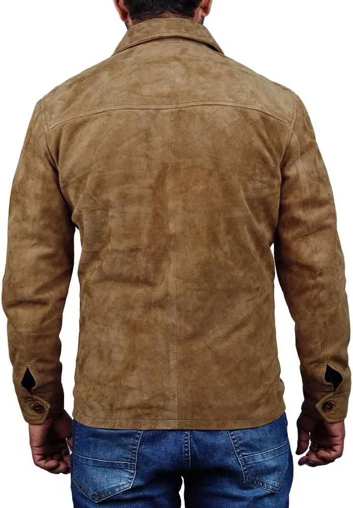 Cheemaz Men's Premium Long Sleeve Suede Button Down Lightweight Casual Shirts - Shirt Collar Suede Leather for Mens