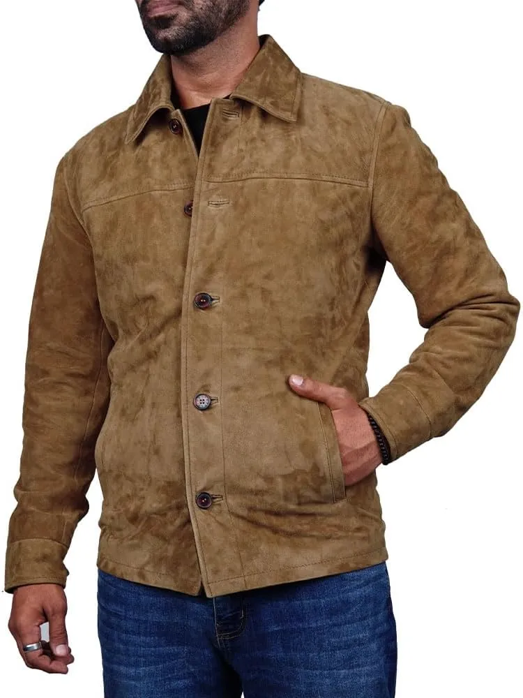 Cheemaz Men's Premium Long Sleeve Suede Button Down Lightweight Casual Shirts - Shirt Collar Suede Leather for Mens