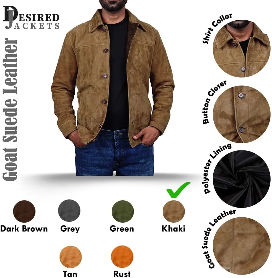 Cheemaz Men's Premium Long Sleeve Suede Button Down Lightweight Casual Shirts - Shirt Collar Suede Leather for Mens
