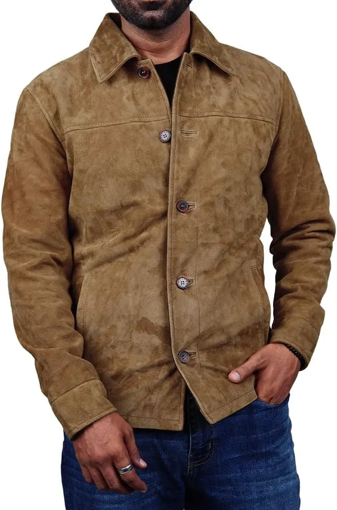 Cheemaz Men's Premium Long Sleeve Suede Button Down Lightweight Casual Shirts - Shirt Collar Suede Leather for Mens