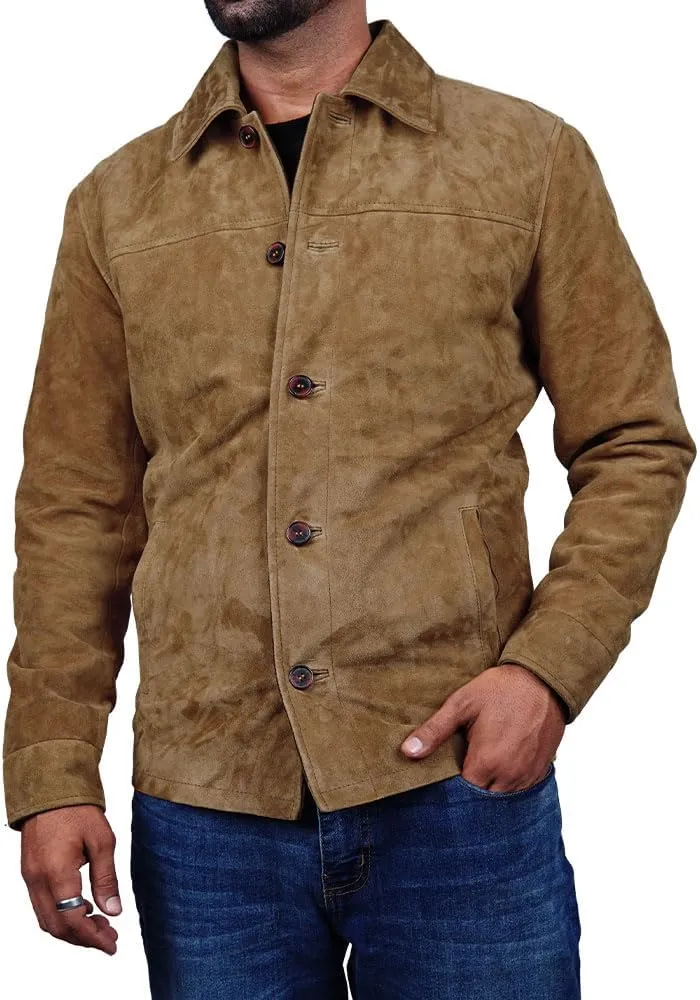 Cheemaz Men's Premium Long Sleeve Suede Button Down Lightweight Casual Shirts - Shirt Collar Suede Leather for Mens