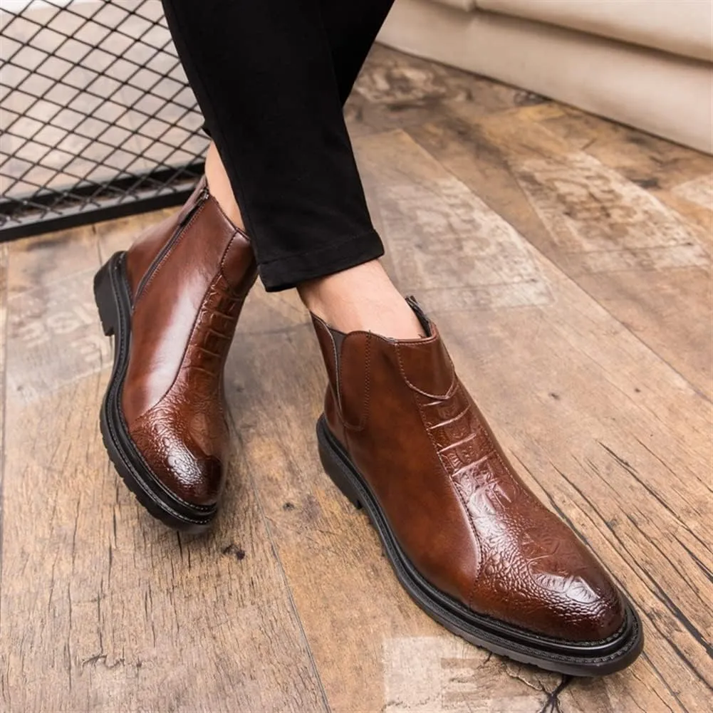 Chelsea Boots for Men Crocodile Print Side Zip PU Wearable Anti-Slip Waterproof Non Slip On Work Classic