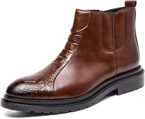 Chelsea Boots for Men Crocodile Print Side Zip PU Wearable Anti-Slip Waterproof Non Slip On Work Classic