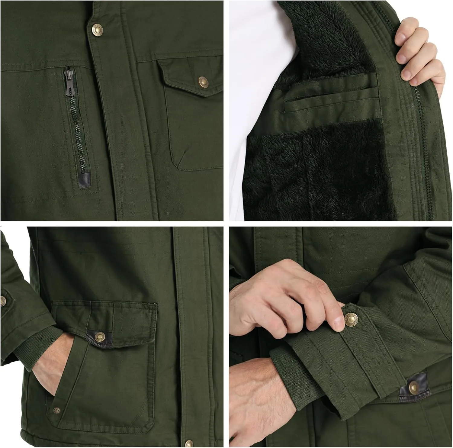 CHEXPEL Men's Thick Winter Jackets with Hood, Fleece Lining, Cotton Military Work Jackets with Cargo Pockets, Outwear