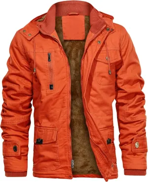 CHEXPEL Men's Thick Winter Jackets with Hood, Fleece Lining, Cotton Military Work Jackets with Cargo Pockets, Outwear