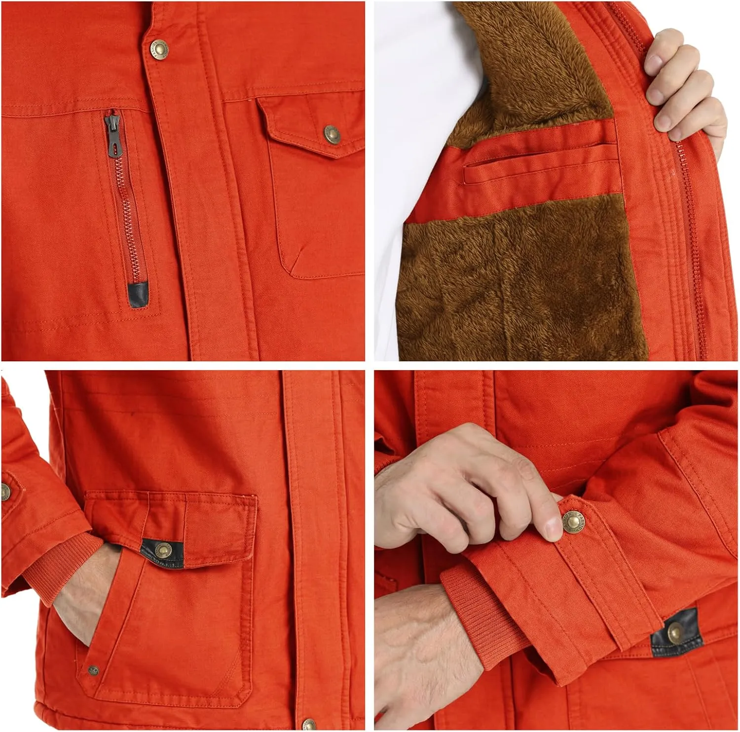 CHEXPEL Men's Thick Winter Jackets with Hood, Fleece Lining, Cotton Military Work Jackets with Cargo Pockets, Outwear