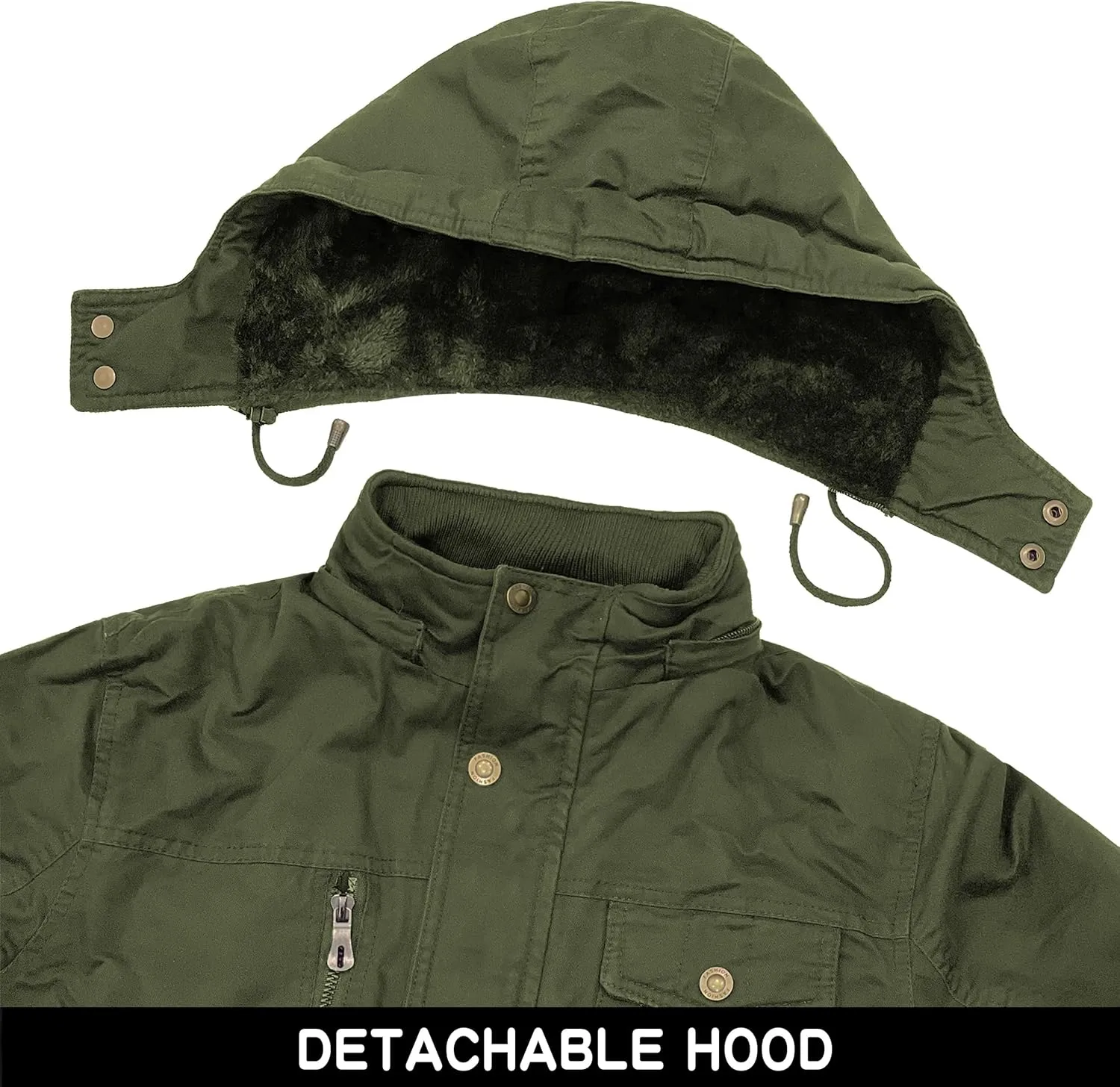 CHEXPEL Men's Thick Winter Jackets with Hood, Fleece Lining, Cotton Military Work Jackets with Cargo Pockets, Outwear