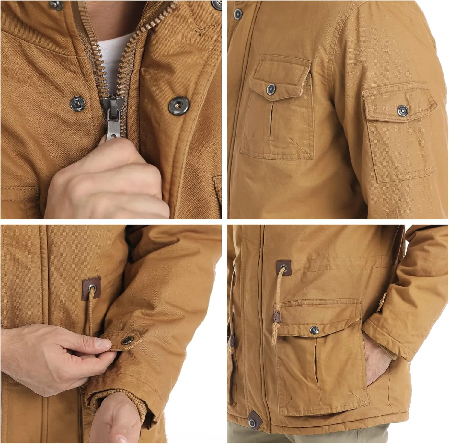CHEXPEL Men's Thick Winter Jackets with Hood, Fleece Lining, Cotton Military Work Jackets with Cargo Pockets, Outwear