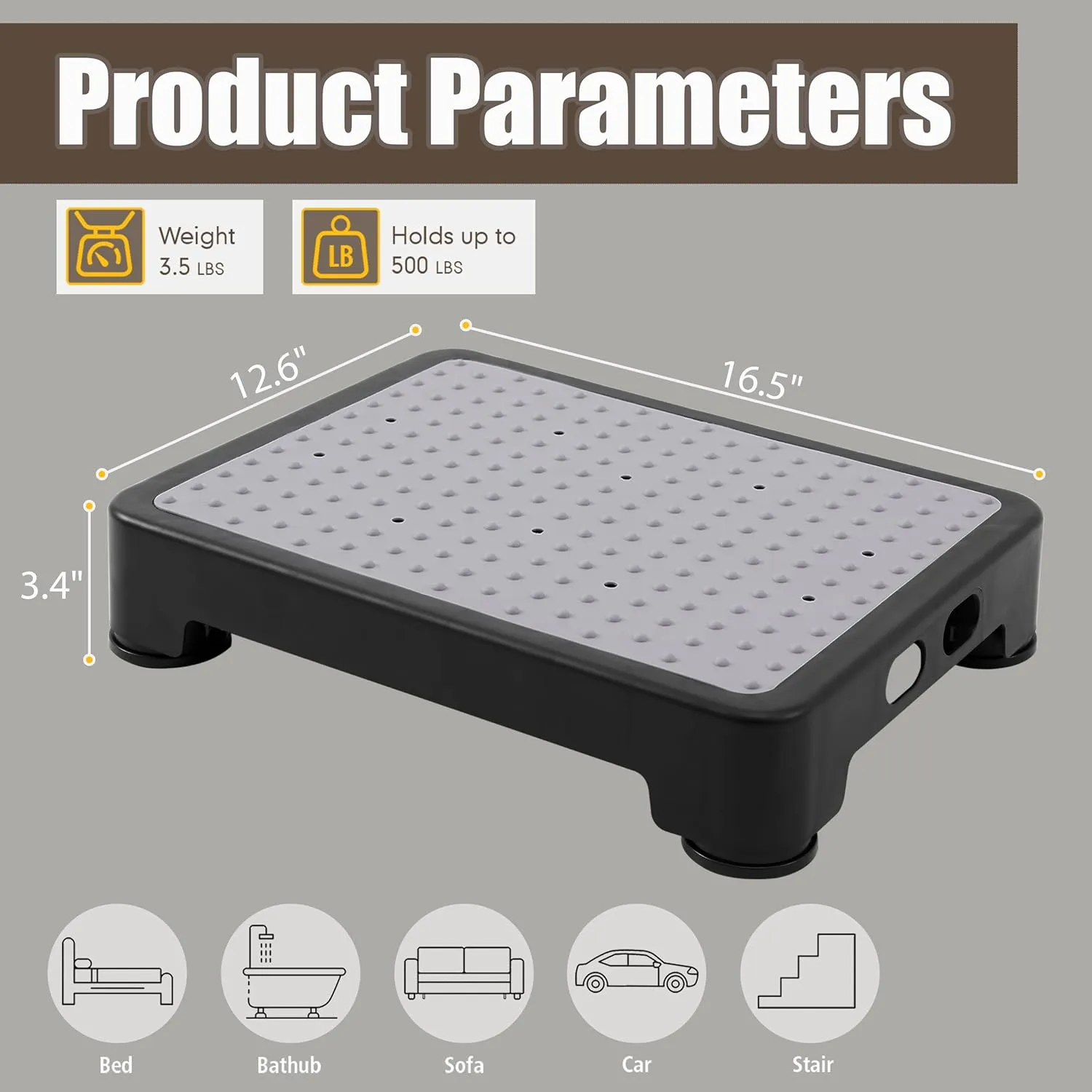 CHIKILLA Step Stool for Adults Kids and Seniors, Non-Slip Step Platform Indoor and Outdoor for Pregnant Woman, Portable Stair Assist for Kitchen, Office, Bedroom Car, Bedside and Shower, Black-Black