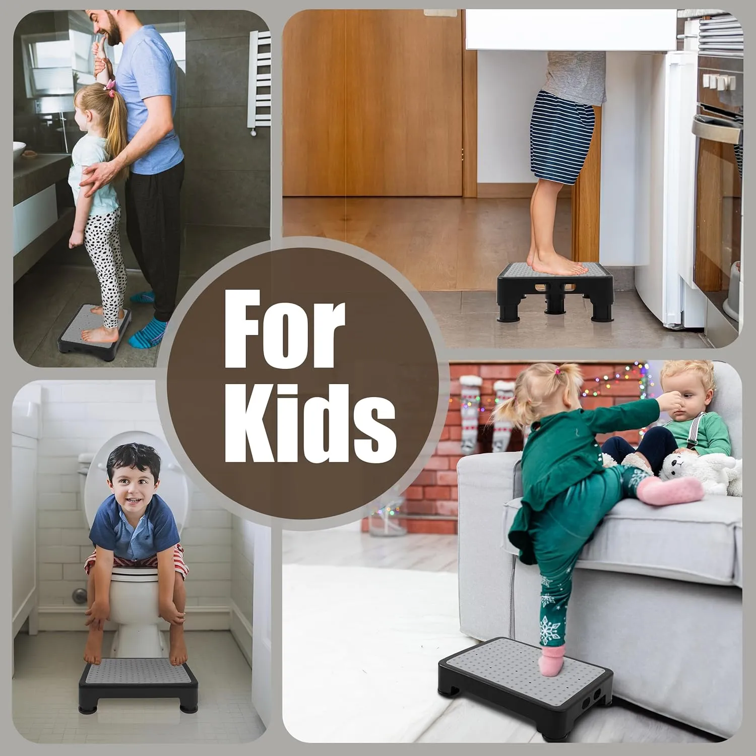 CHIKILLA Step Stool for Adults Kids and Seniors, Non-Slip Step Platform Indoor and Outdoor for Pregnant Woman, Portable Stair Assist for Kitchen, Office, Bedroom Car, Bedside and Shower, Black-Black