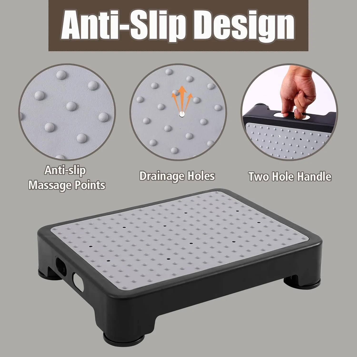 CHIKILLA Step Stool for Adults Kids and Seniors, Non-Slip Step Platform Indoor and Outdoor for Pregnant Woman, Portable Stair Assist for Kitchen, Office, Bedroom Car, Bedside and Shower, Black-Black