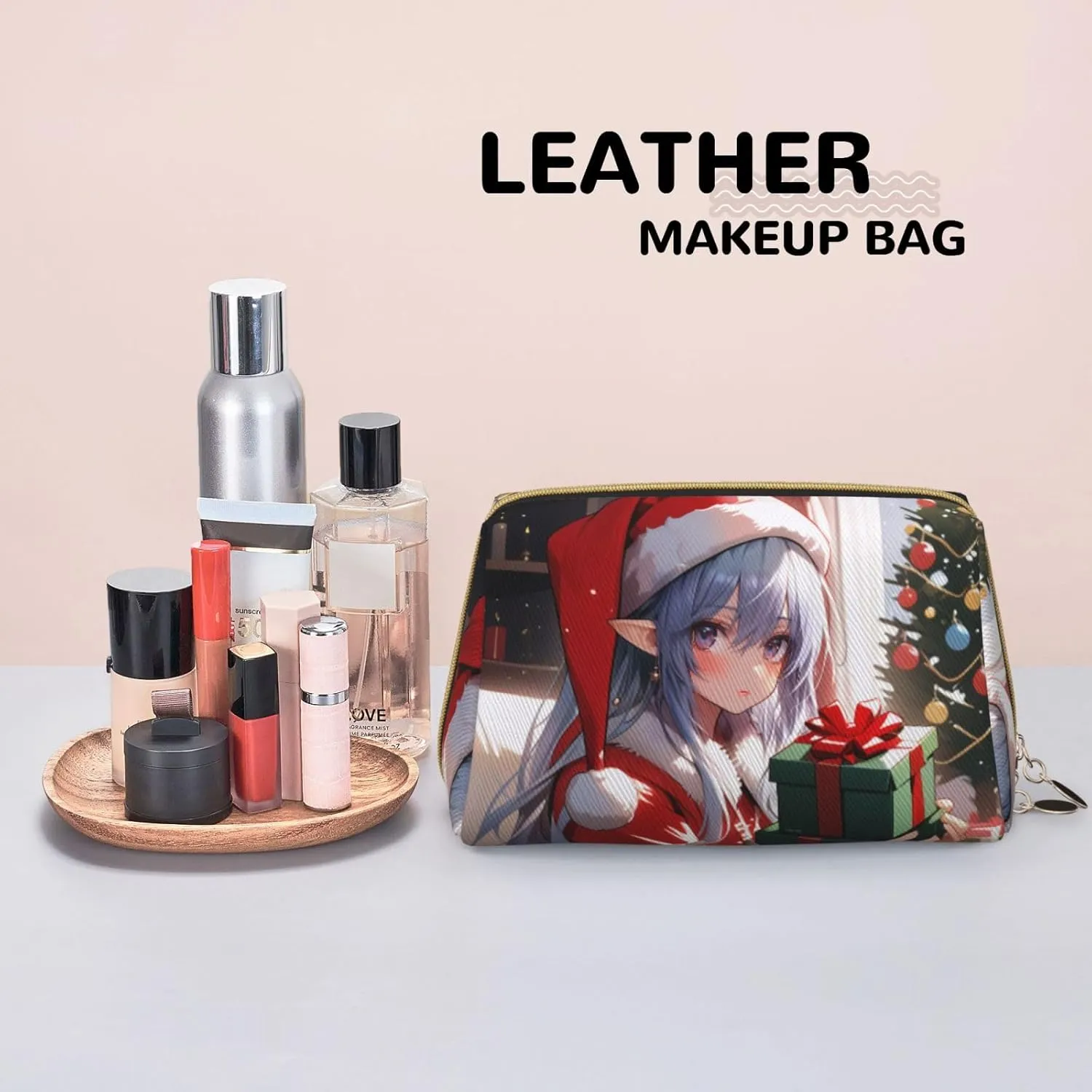 Christmas Santa Gnome Printed Small Makeup Bag,Travel Cosmetic Bag Purse with Zipper,Water-resistant Makeup Organizer Bag for Women