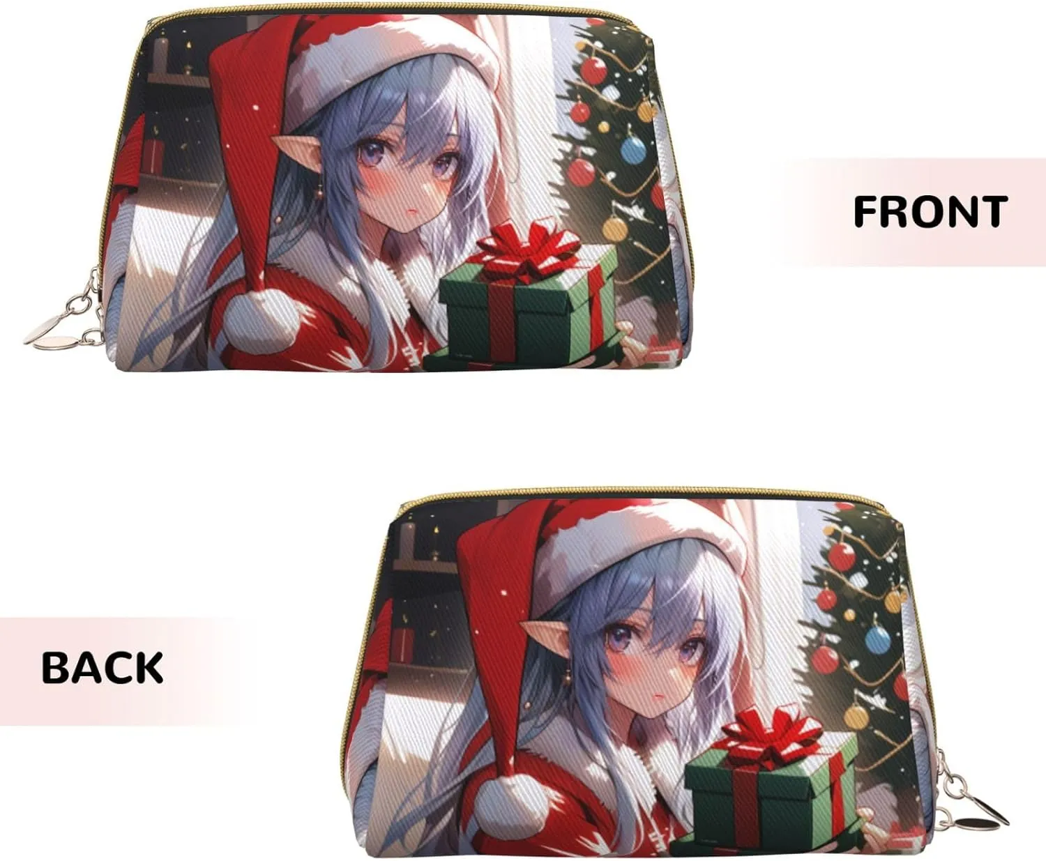 Christmas Santa Gnome Printed Small Makeup Bag,Travel Cosmetic Bag Purse with Zipper,Water-resistant Makeup Organizer Bag for Women