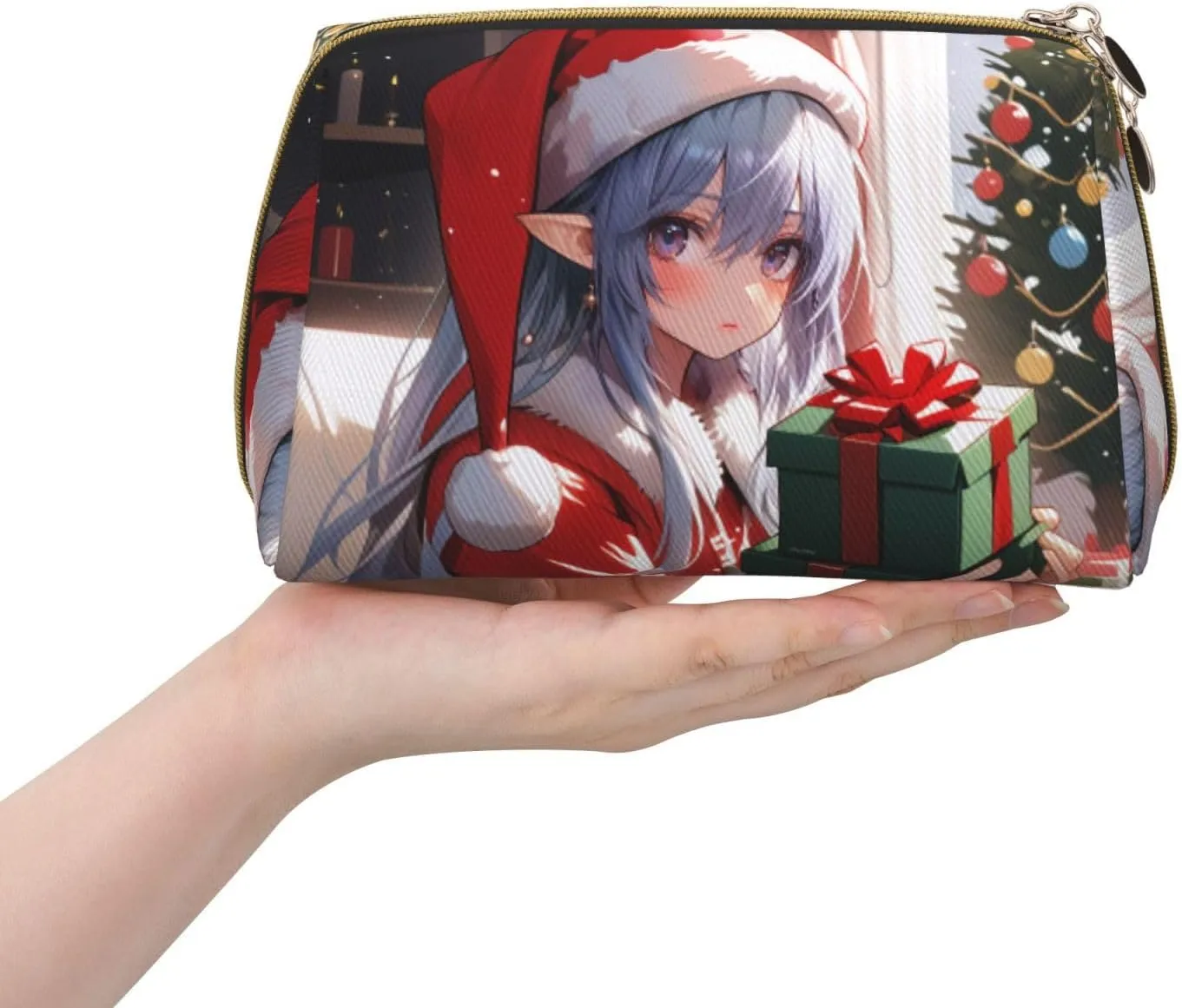 Christmas Santa Gnome Printed Small Makeup Bag,Travel Cosmetic Bag Purse with Zipper,Water-resistant Makeup Organizer Bag for Women