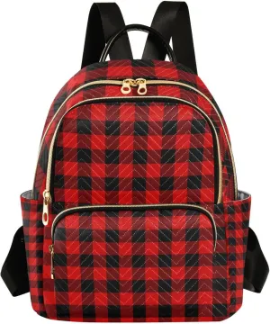 Christmas Women Backpack Tartan Buffalo Plaid Anti-Theft Travel Backpack with Luggage Belt Durable Lightweight Handbag Lady Purse Roomy Double Zipper Weekend Bag for Xmas Trip Holiday New Year