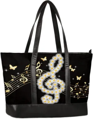 Chrysanthemum Music Butterflies Laptop Tote Bag for Women Lightweight Work Purse with Multiple Compartments Fits 13-15.6 Inch Laptop Tablet Shoulder Bag for Office Travel Daily Use