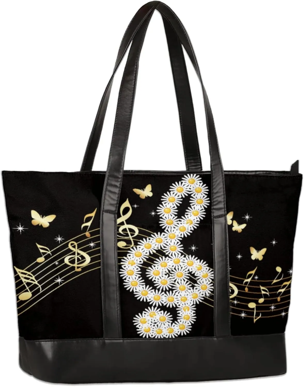 Chrysanthemum Music Butterflies Laptop Tote Bag for Women Lightweight Work Purse with Multiple Compartments Fits 13-15.6 Inch Laptop Tablet Shoulder Bag for Office Travel Daily Use