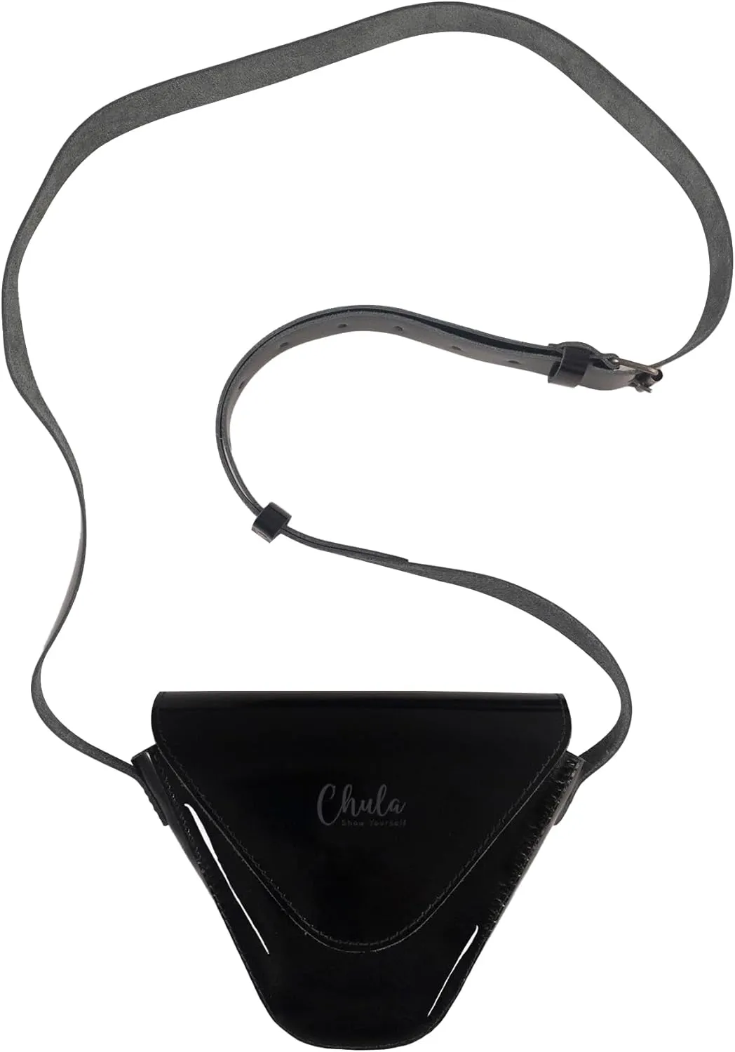 Chula, Triangular-Shaped Small Shoulder Bag with Adjustable Strap, Crossbody Bag, Messenger Bag, Travel Accessory, Full Grain Leather, Handmade, Obsidian