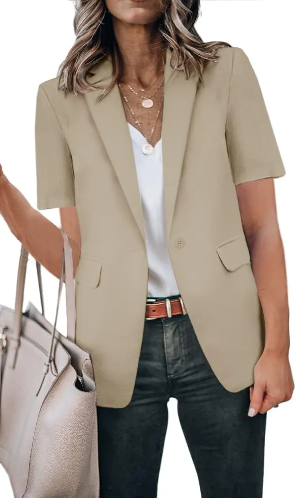Cicy Bell Women's Casual Blazer Short Sleeve Lapel Open Front Work Office Jacket