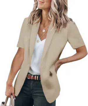 Cicy Bell Women's Casual Blazer Short Sleeve Lapel Open Front Work Office Jacket