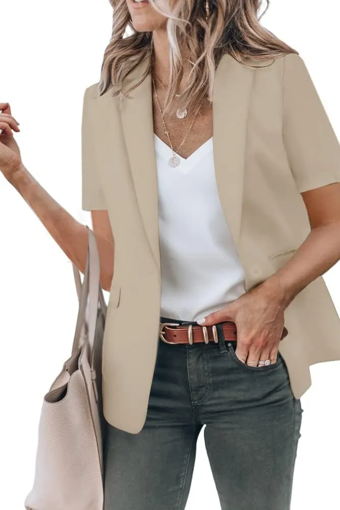 Cicy Bell Women's Casual Blazer Short Sleeve Lapel Open Front Work Office Jacket