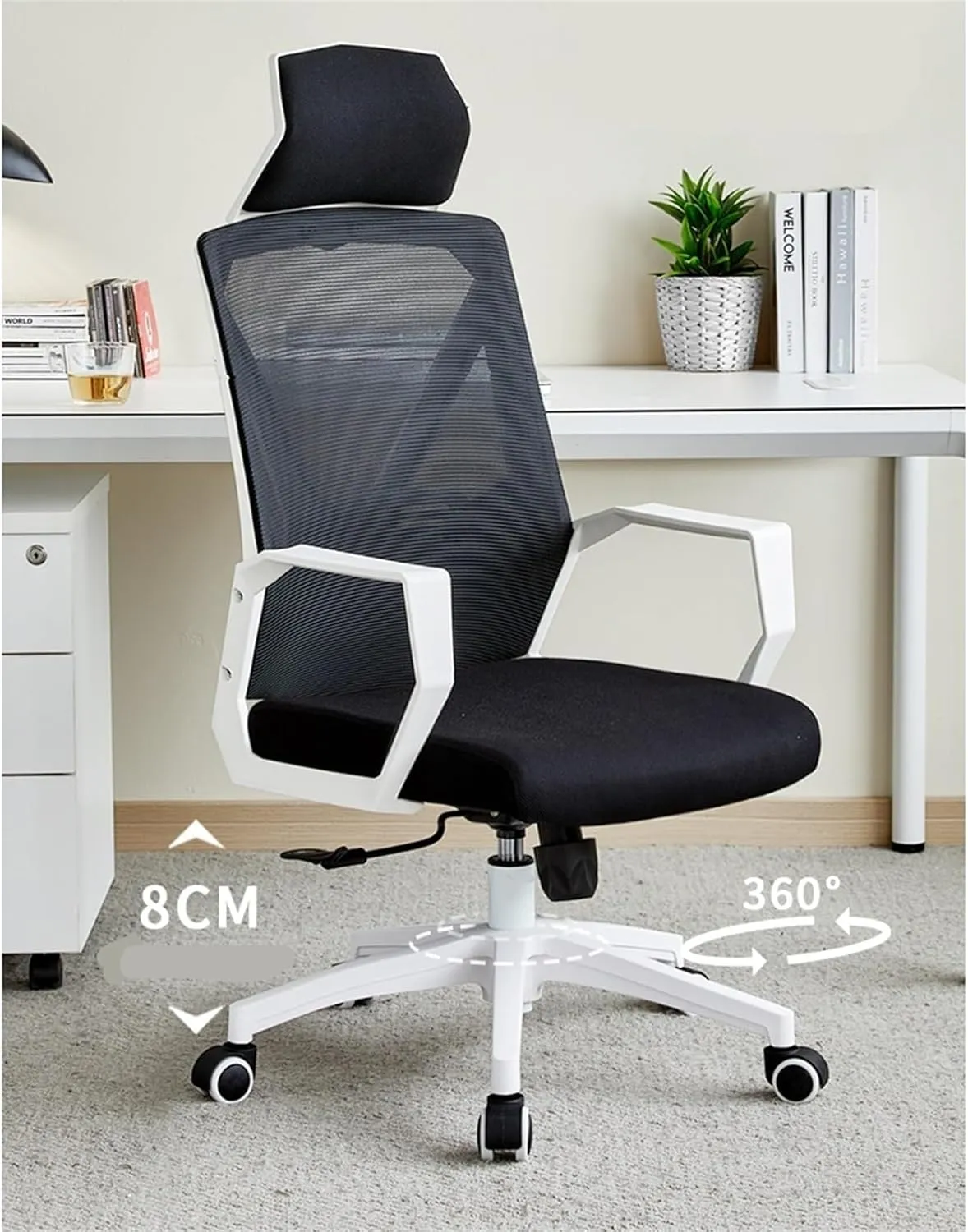 Classic Office Chair Comfortable Home Swivel Chair Conference Mesh High Back Chair with Pillow, Armrests and Wheels, Ergonomic Chair Desk Task Chair(Black)