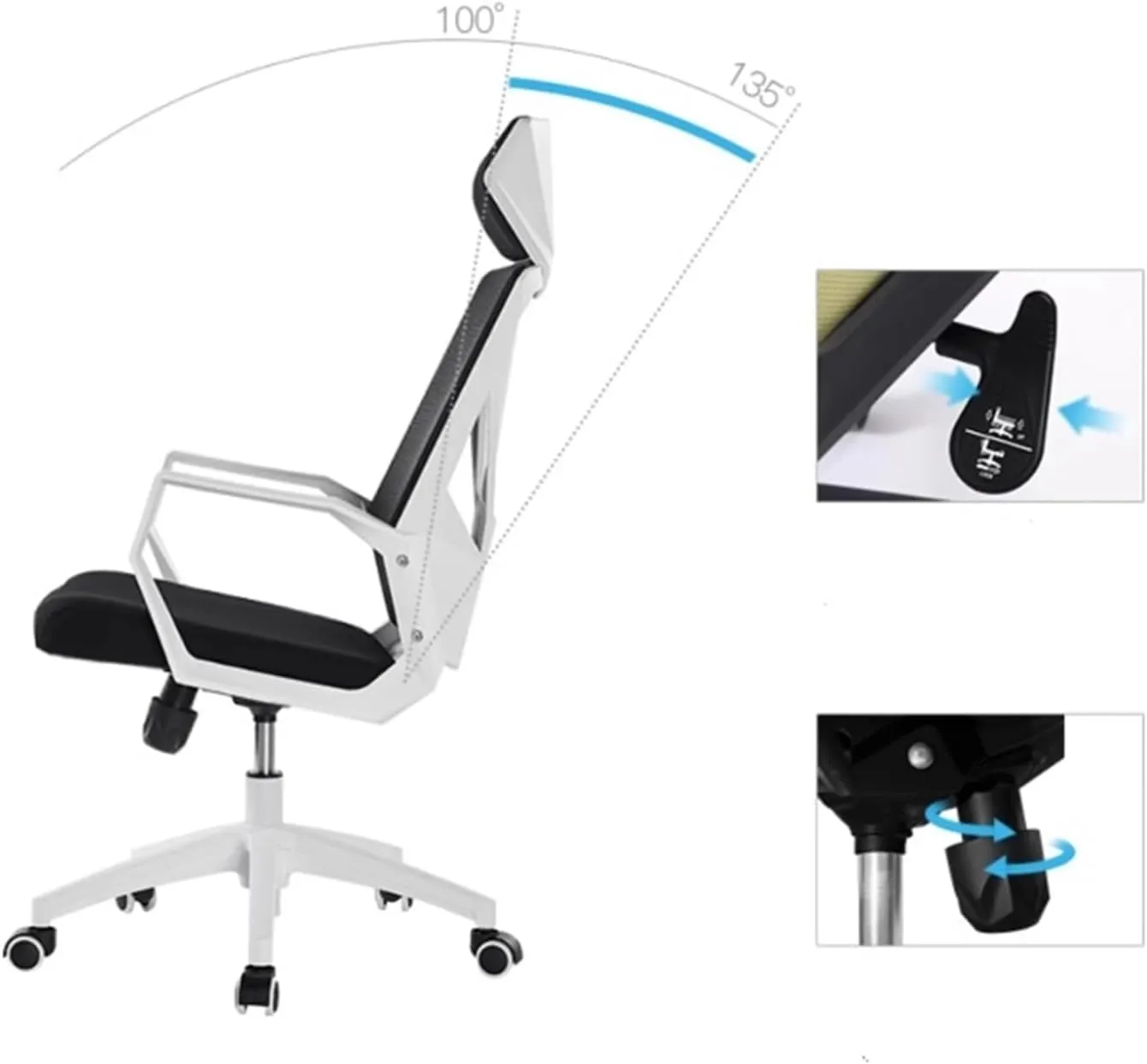 Classic Office Chair Comfortable Home Swivel Chair Conference Mesh High Back Chair with Pillow, Armrests and Wheels, Ergonomic Chair Desk Task Chair(Black)