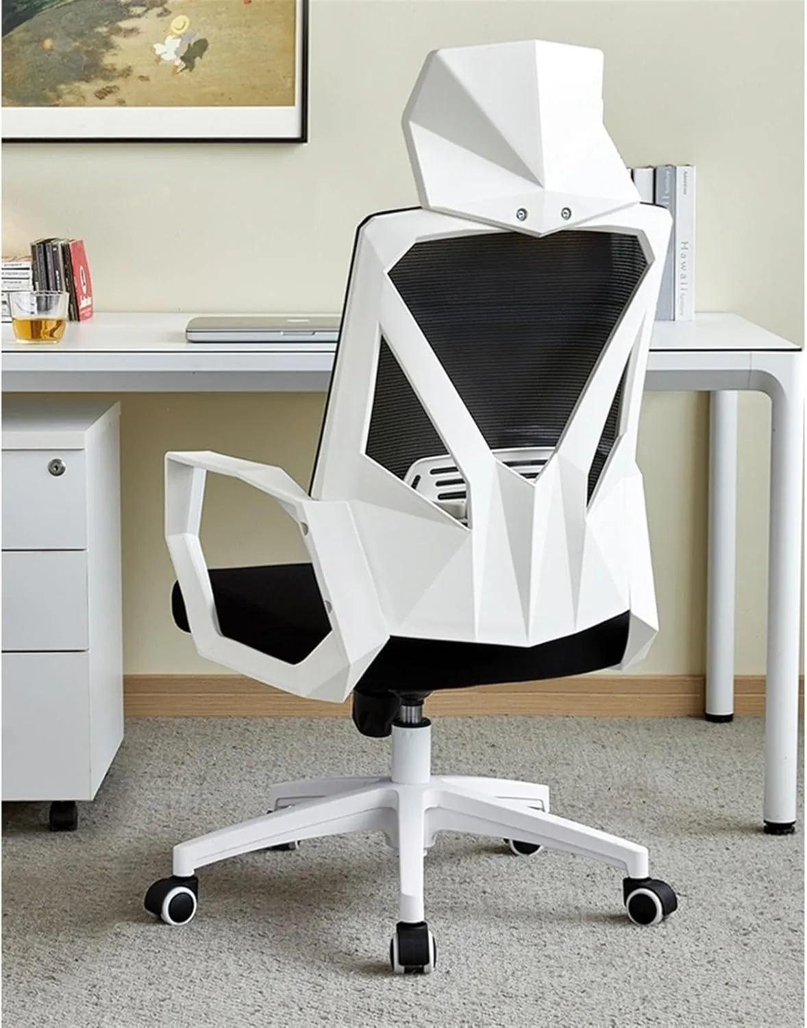 Classic Office Chair Comfortable Home Swivel Chair Conference Mesh High Back Chair with Pillow, Armrests and Wheels, Ergonomic Chair Desk Task Chair(Black)