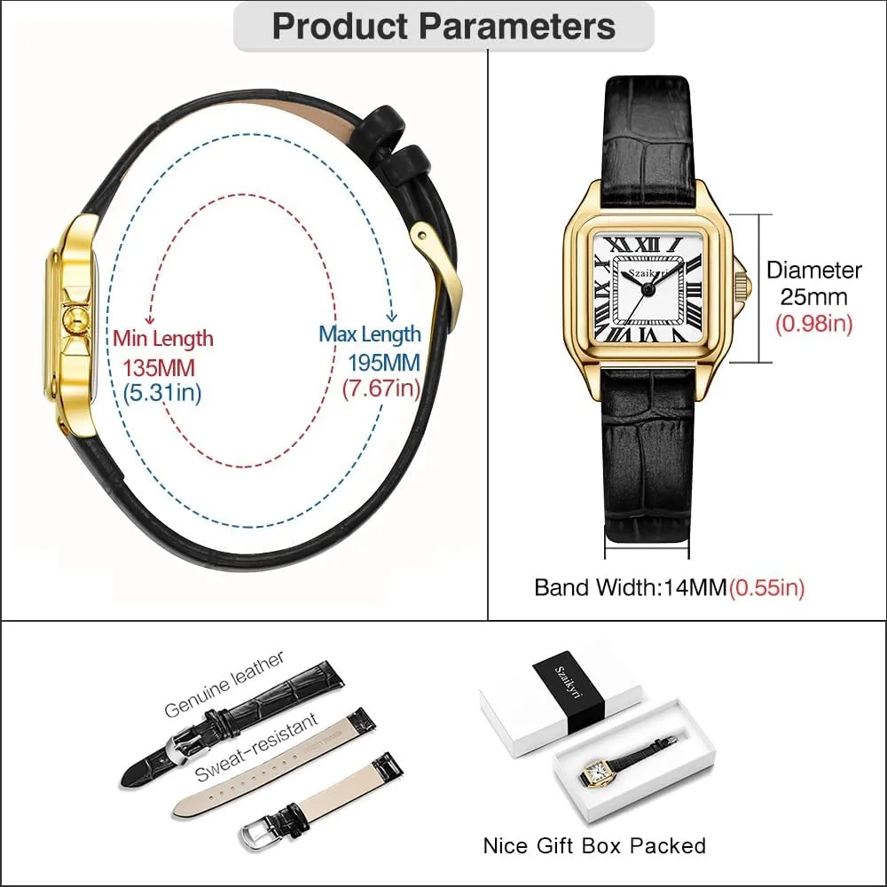 Classic Square Watches for Women with Roman Numerals Ladies Casual Dress Watch