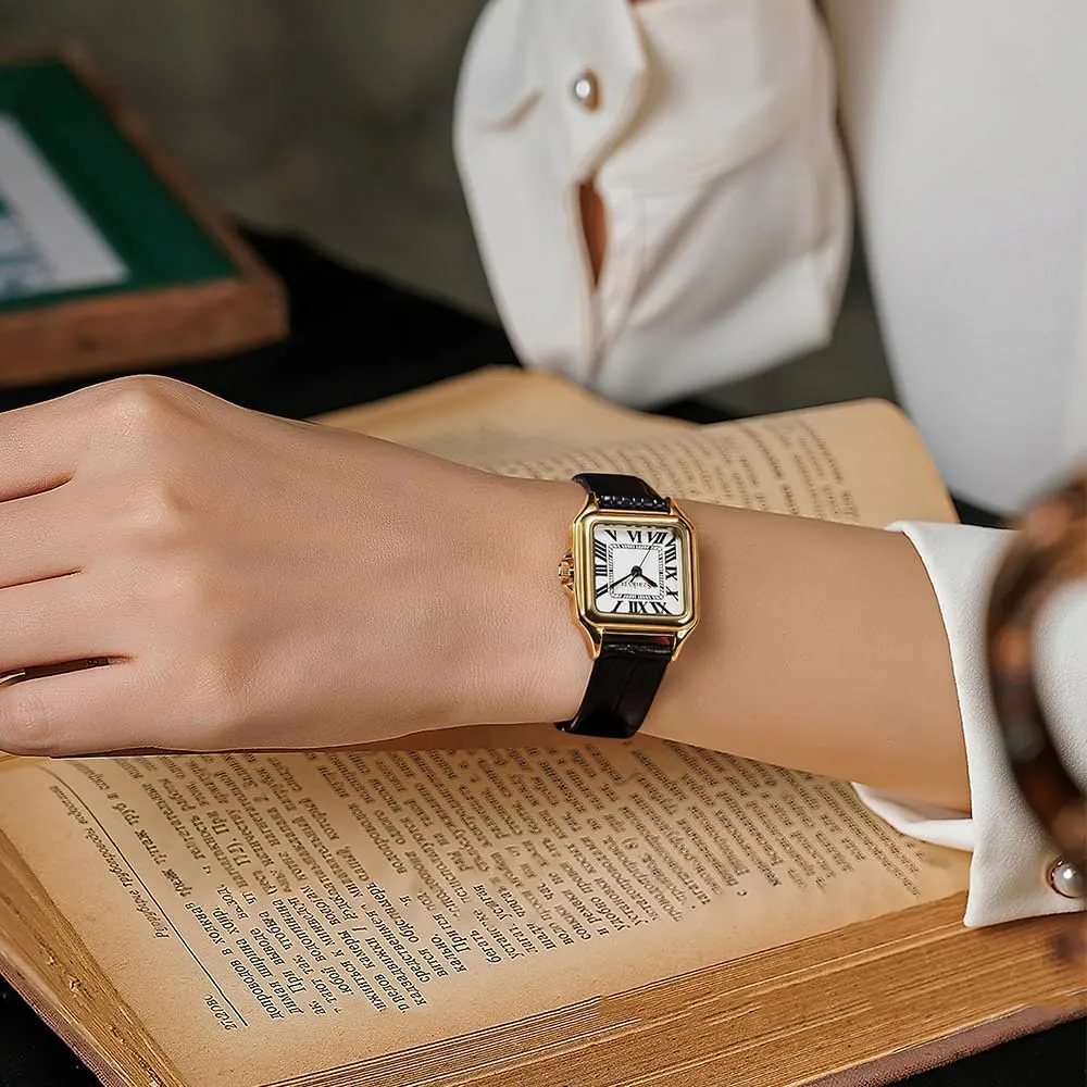 Classic Square Watches for Women with Roman Numerals Ladies Casual Dress Watch