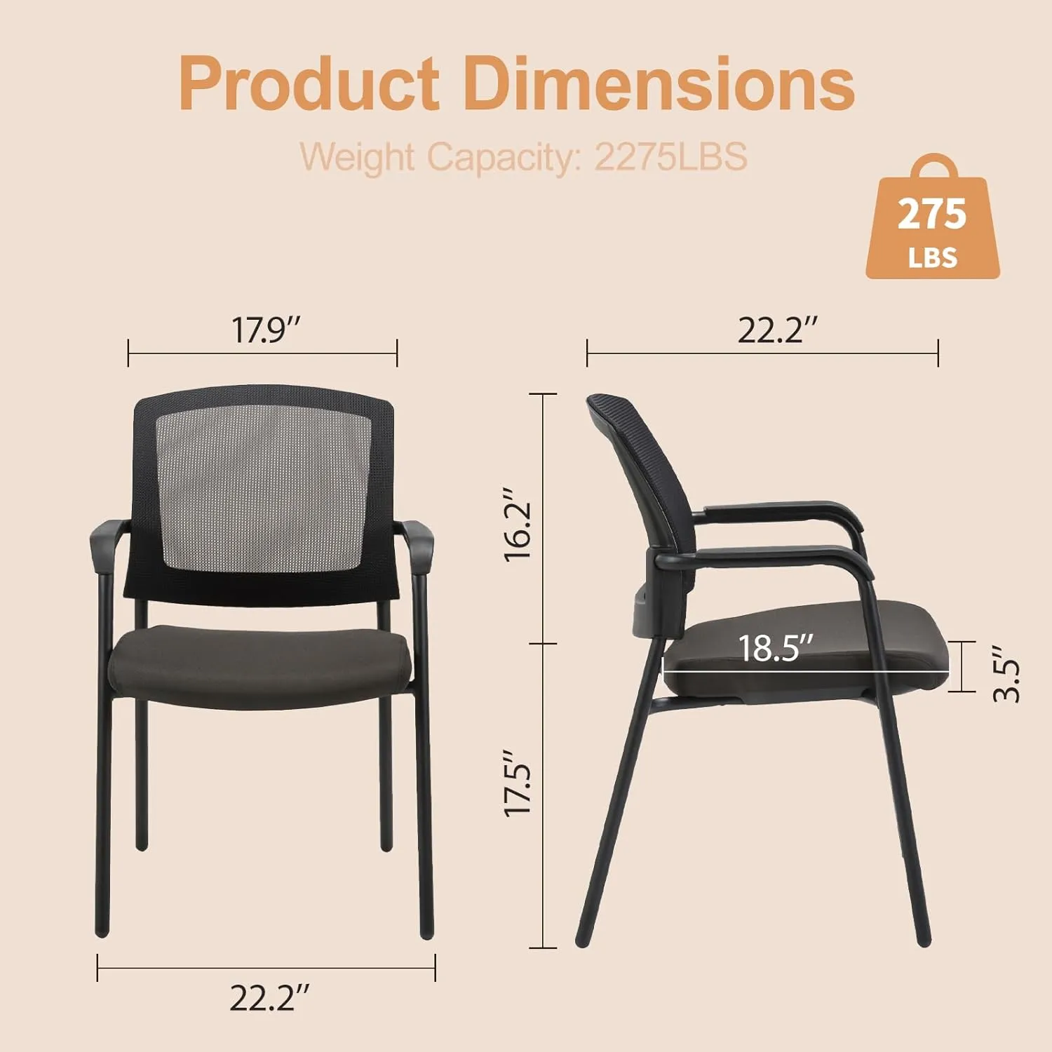 CLATINA Office Reception Guest Chair Mesh Back Stacking with Ergonomic Lumbar Support and Thickened Seat Cushion for Waiting Conference Room Black